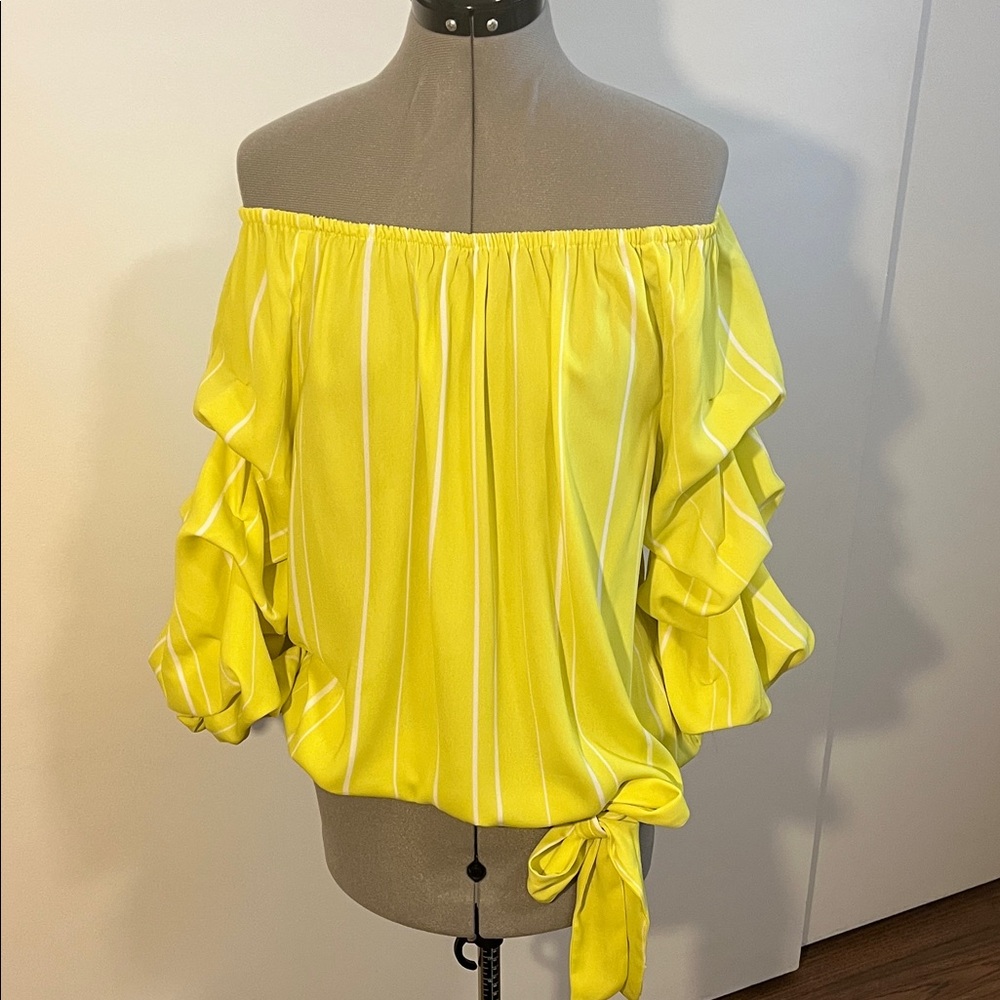 Vince Camuto Lemon Off-Shoulder Blouse with Tie